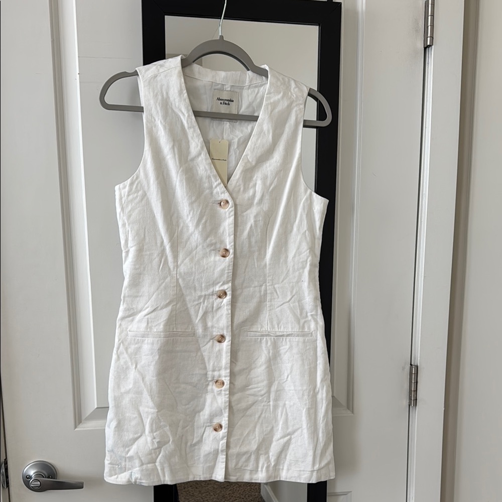 White Button-Down linen blend Dress